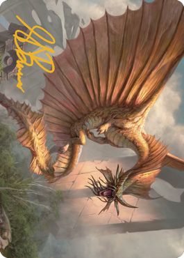 Ancient Gold Dragon Art Card (28) (Gold-Stamped Signature) [Commander Legends: Battle for Baldur's Gate Art Series] | The CG Realm