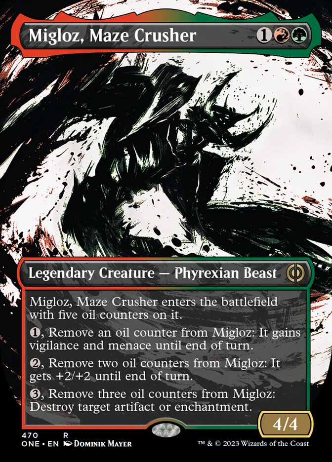 Migloz, Maze Crusher (Borderless Ichor Step-and-Compleat Foil) [Phyrexia: All Will Be One] | The CG Realm