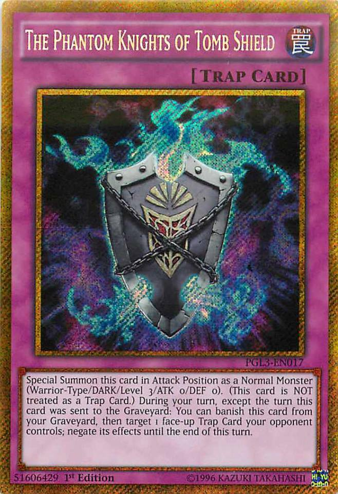 The Phantom Knights of Tomb Shield [PGL3-EN017] Gold Secret Rare | The CG Realm