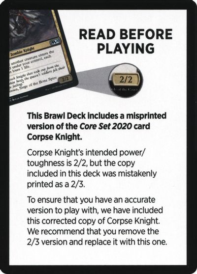 Corpse Knight Reminder Card (Knights' Charge Brawl Deck) [Core Set 2020 Tokens] | The CG Realm