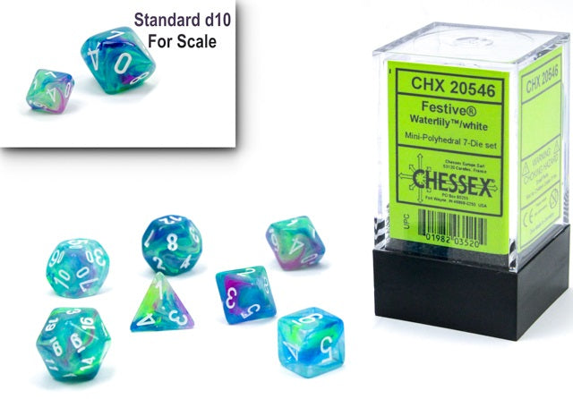 FESTIVE MINI-POLYHEDRAL 7-DIE SET WATERLILY/WHITE | The CG Realm