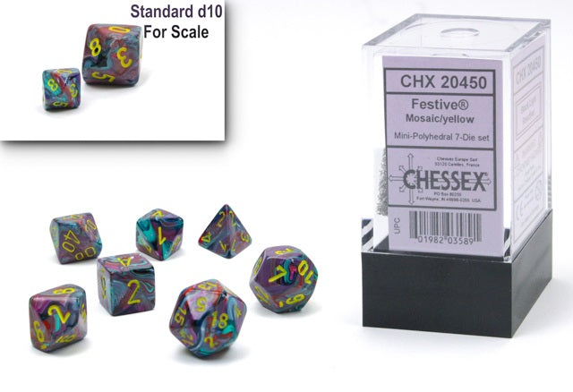 FESTIVE MINI-POLYHEDRAL 7-DIE SET MOSAIC/YELLOW | The CG Realm