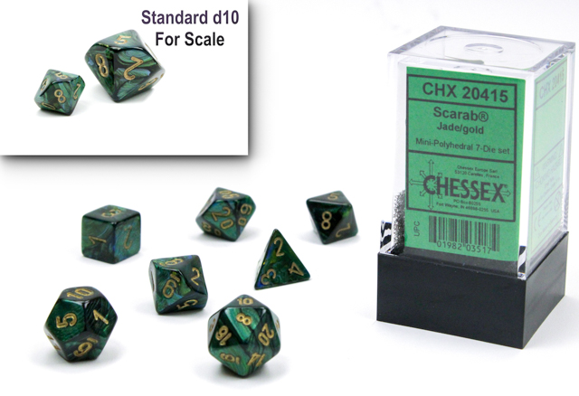 SCARAB MINI-POLYHEDRAL 7-DIE SET JADE/GOLD | The CG Realm