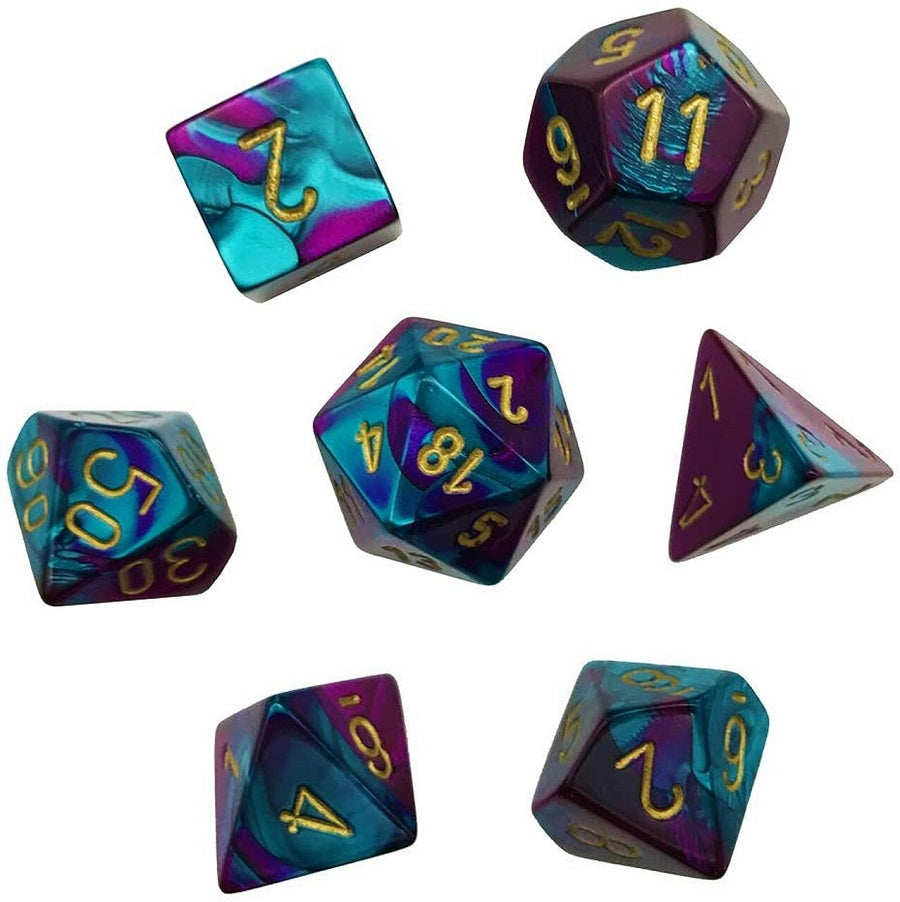 MINI GEMINI 7-DIE SET PURPLE-TEAL/GOLD | The CG Realm