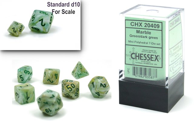 MARBLE MINI-POLYHEDRAL 7-DIE SET GREEN/DARK GREEN | The CG Realm