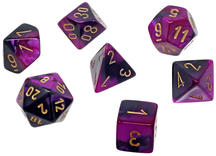 MINI GEMINI 7-DIE SET BLACK-PURPLE/GOLD | The CG Realm